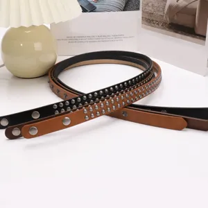Vintage Y2K Punk-Nietengürtel aus Leder für Damen mit praktischem Druckknopfverschluss