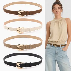 Women French Retro PU Leather Belt With Gold Alloy Horseshoe Buckle Elegant Waist Strap For Suit Pants Dress Casual Accessories