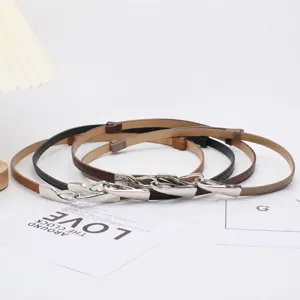 Set of 3 minimalist slim leather belts for women with stylish silver buckles