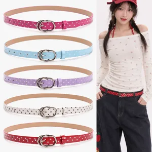 Ceinture Fine en Cuir Artificiel à Pois pour Femmes Mode Style Sucré Épicé Sangle de Taille Étroite Réglable avec Boucle en Alliage