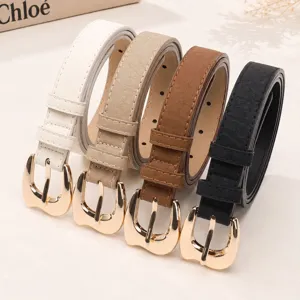 Vintage textured leather belts for women with gold buckles in four classic colors