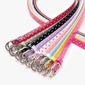 Collection de ceintures fines à pois colorées pour femmes en similicuir verni brillant