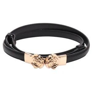 Elegante cintura sottile vintage da donna con fibbia a rosa dorata e cinturino regolabile