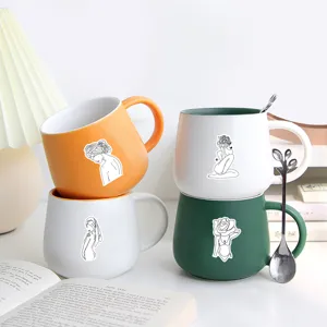 Adesivi minimalisti silhouette donna su tazze di ceramica per decorazione fai-da-te
