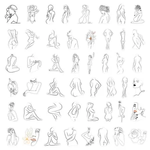 Set di 48 adesivi con silhouette di figure femminili minimaliste per fai da te