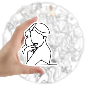 Set di 48 adesivi d'arte minimalista con profilo di donna per decorazione di diari