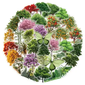 50 autocollants PET transparents thème forêt avec arbres et papillons pour déco DIY