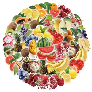 Set di 50 adesivi in PET impermeabili con vivaci disegni di frutta realistica