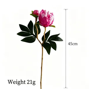 Detailed view of 2-headed artificial peony flower showing 45cm height and 21g weight