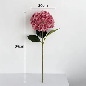Vista dettagliata delle dimensioni dell'ortensia rosa artificiale da 64cm con fiore 20cm