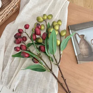 Artificial olive branches with red and green fruits for wabi-sabi home decor