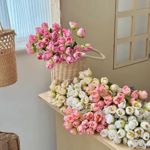 Close-up detail of 24-head pink and white artificial tulip bouquets for home decor