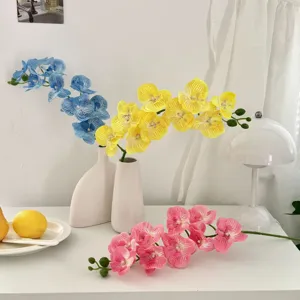 Vibrant 9-head artificial butterfly orchids in blue, yellow, pink for home decor