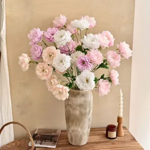 European Style Artificial Peony Silk Fabric Multi-Head Flower Branch For Home Living Room Table Decor Wedding Hotel Floral Arrangement Photography Props