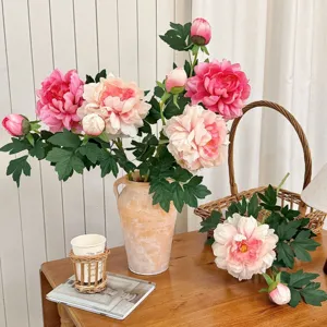 Artificial Peony Silk Satin Flower Luoyang Peony Long Stem Faux Flowers For Home Living Room Table Decor Wedding Photography Props