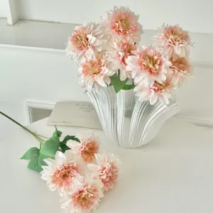 Elegant 4-head peach artificial dahlias in a stylish vase for modern home decoration