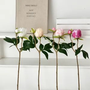 2 Heads Artificial Peony Silk Flower Branch Faux Shanyao With Bud Green Leaves For Home Living Room Table Wedding Decoration
