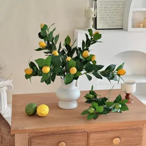 Künstlicher Zitronenfrucht Zweig Realistischer Grünpflanze Stiel 3 Zitronen Kunstpflanze Für Zuhause Wohnzimmer Dekoration Foto Requisiten