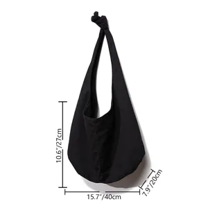 Guía de tallas detallada para bolso hobo de lona negra, dimensiones 40x27x20 cm