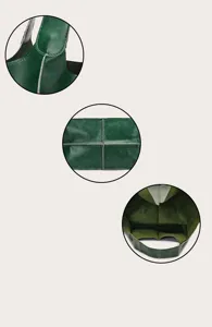 Vistas detalladas del bolso tote de cuero encerado verde retro con asa y costuras