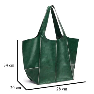 Dimensiones detalladas del bolso tote vintage de cuero encerado verde oscuro grande
