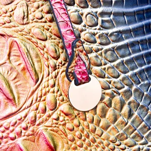 Primer plano de la textura de cocodrilo en relieve de un bolso vintage multicolor