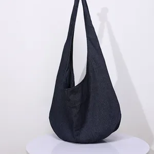 Bolso de hombro hobo retro en lino de algodón azul oscuro con un diseño minimalista