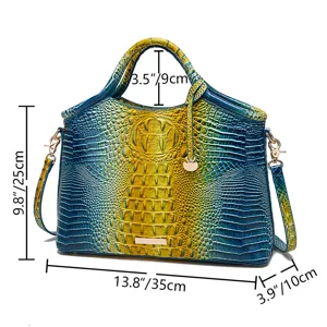 Dimensiones detalladas del bolso vintage para mujer con patrón de piel de cocodrilo