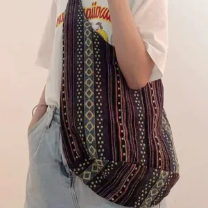 Bolso bandolera de lona de algodón con diseño étnico azteca tejido para mujer retro