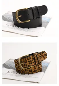 Stylish vintage belts for women with metal buckles in leopard print and solid black.