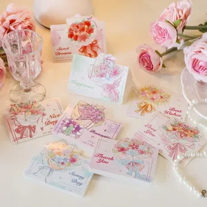 Collection of colorful 3D flower bouquet greeting cards with sweet English wishes
