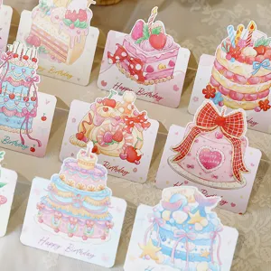 Gedetailleerd overzicht van aquarel 3D-verjaardagskaarten met diverse leuke taartontwerpen