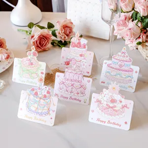 Set of six variety cute 3D birthday cards featuring pastel cake illustrations for kids.