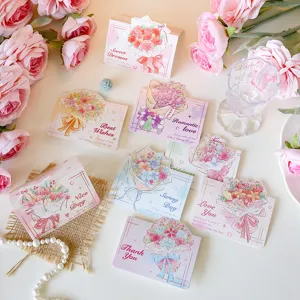 A variety of 3D floral bouquet greeting cards featuring elegant handwritten style English text