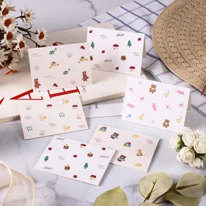 Cartoon Animal Minimalist Greeting Cards White Cardstock Small Message Cards For Bakery Flower Shop Gift Folded Wish Cards