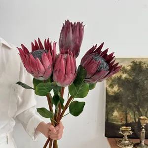 Life-like burgundy artificial Protea flowers for elegant home and wedding table decor