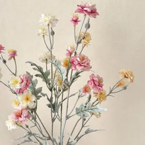 Detailed view of flocked artificial camellia flowers for home wedding decoration