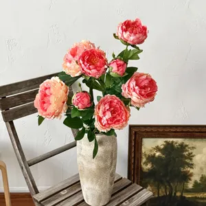 Ramo di Peonia Artificiale in Seta Nuovo Stile Cinese Peonie Finte per Soggiorno Hotel Casa Tavolo Decorazione Floreale Ornamento