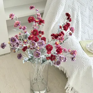 Flocked Artificial Camellia Branch Faux Wild Tea Rose For Home Table Decoration Wedding Party Multi-Head Satin Flowers