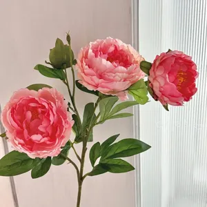 Elegante bouquet di peonie artificiali rosa a 4 teste per decorazioni da tavola