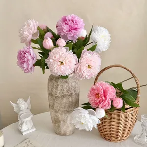 Artificial Peony Satin Fabric Flower Lifelike Ranunculus Faux Peony Stem For Home Living Room Wedding Floral Decoration