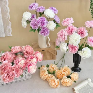 3-Head Artificial Peony Silk Flowers For Home Living Room Table Wedding Decoration Photography Props High Quality Floral Stem