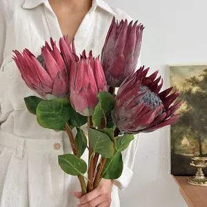 Artificial King Protea Bud Silk Flower Stems Faux Protea Cynaroides Flowers For Wedding Party Home Hotel Office Table Decor Floral Arrangement