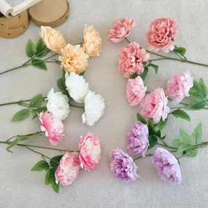 Premium 3-head artificial silk peony flowers for elegant home and wedding decor
