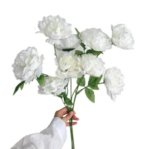 High-quality 3-head white artificial peony silk flowers for elegant home and wedding decor