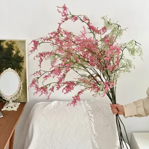 Ramo grande de flores artificiales de estátice de alta calidad en rosa y blanco decorativo
