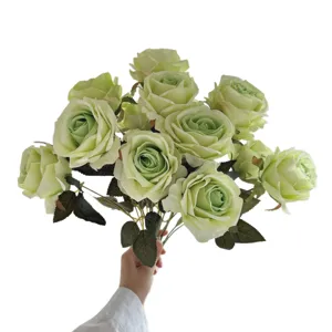 Bouquet artificiel réaliste de roses Corolla vert clair pour la décoration de maison et mariage