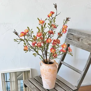 Artistic autumn wild chrysanthemum artificial bouquet in terracotta vase home decor