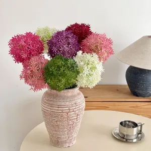 Fleur d'Allium Artificielle en Boule d'Oignon Tige Seule pour Décoration de Scène de Mariage Maison Bureau Décor de Table Accessoire de Photographie Fleurs en Plastique