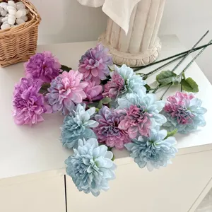 Elegant 3-head artificial dahlia silk flowers for home decor and wedding scene layout